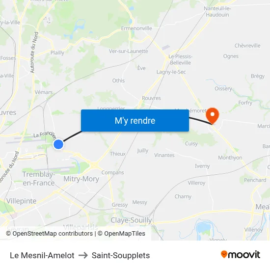 Le Mesnil-Amelot to Saint-Soupplets map