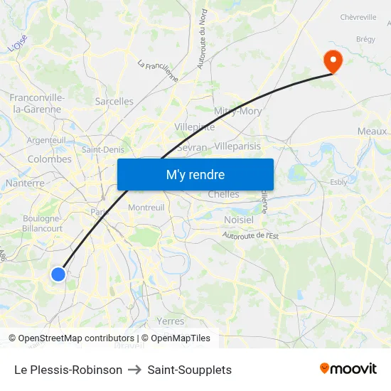 Le Plessis-Robinson to Saint-Soupplets map
