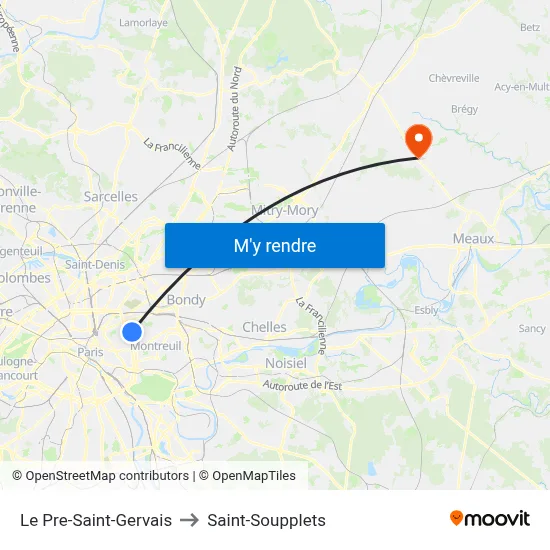 Le Pre-Saint-Gervais to Saint-Soupplets map