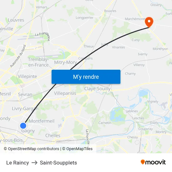 Le Raincy to Saint-Soupplets map