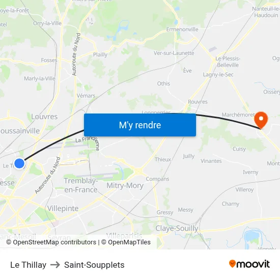 Le Thillay to Saint-Soupplets map