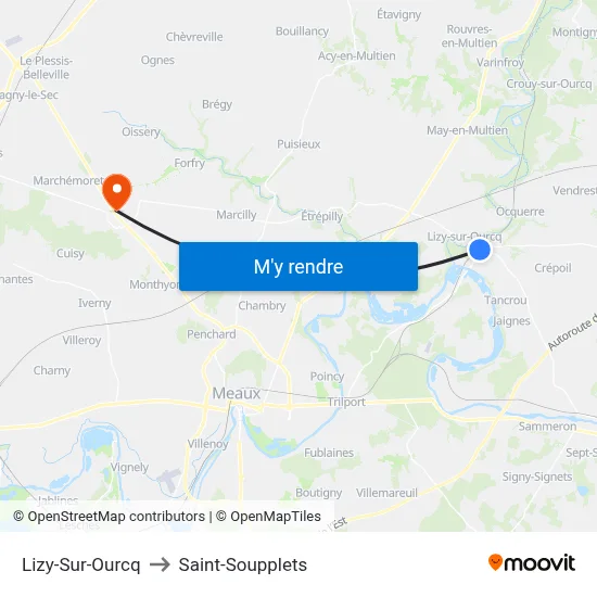 Lizy-Sur-Ourcq to Saint-Soupplets map
