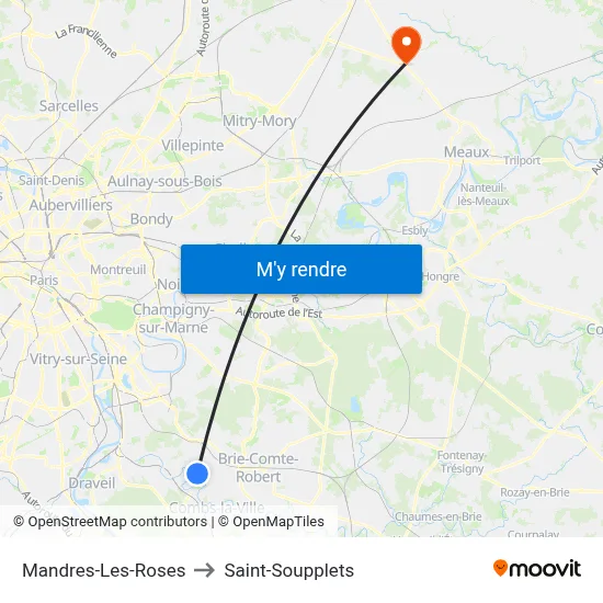 Mandres-Les-Roses to Saint-Soupplets map