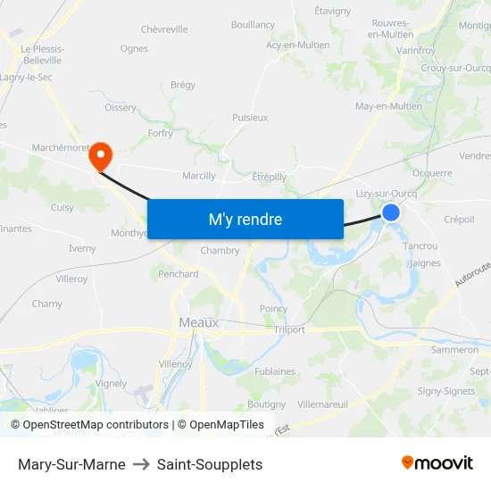 Mary-Sur-Marne to Saint-Soupplets map