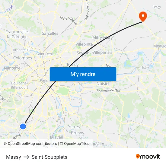 Massy to Saint-Soupplets map