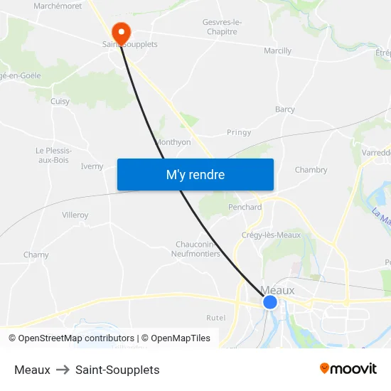 Meaux to Saint-Soupplets map