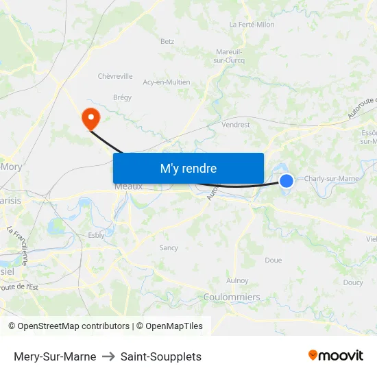 Mery-Sur-Marne to Saint-Soupplets map