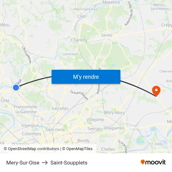 Mery-Sur-Oise to Saint-Soupplets map