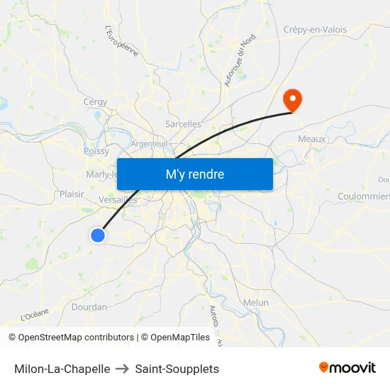 Milon-La-Chapelle to Saint-Soupplets map