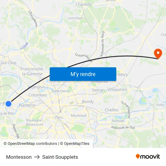 Montesson to Saint-Soupplets map