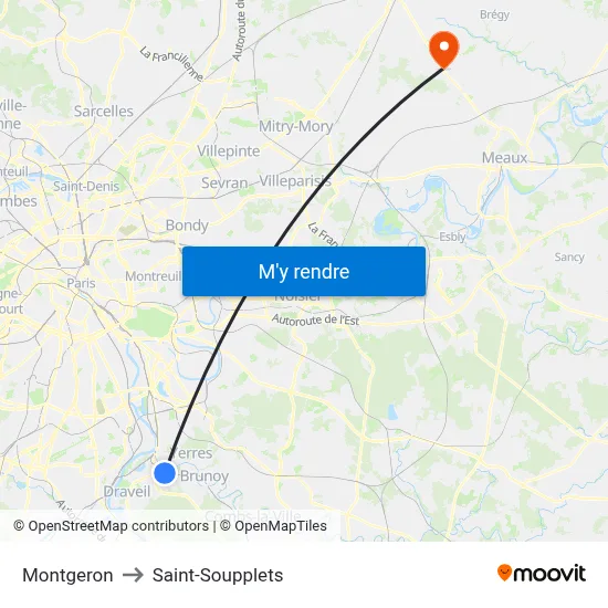 Montgeron to Saint-Soupplets map