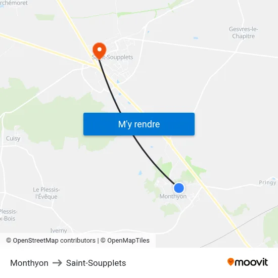 Monthyon to Saint-Soupplets map