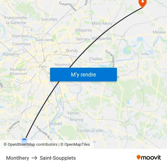 Montlhery to Saint-Soupplets map
