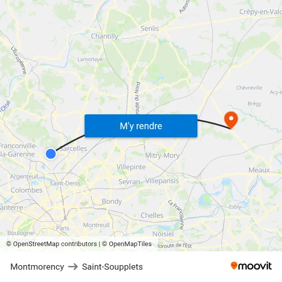 Montmorency to Saint-Soupplets map