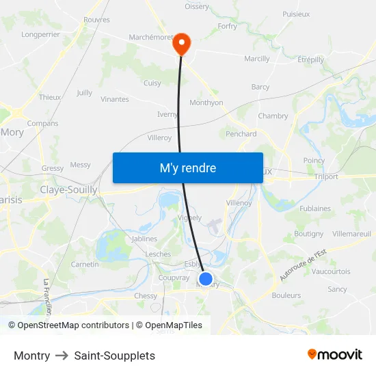 Montry to Saint-Soupplets map