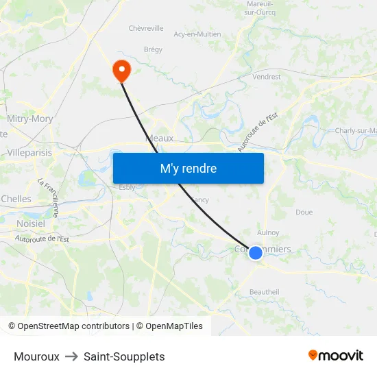 Mouroux to Saint-Soupplets map