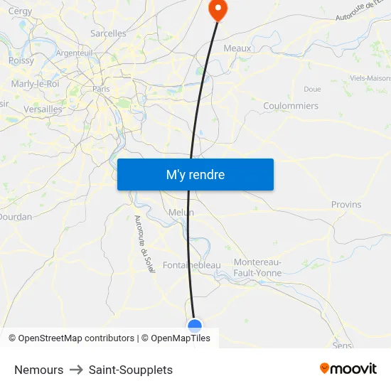 Nemours to Saint-Soupplets map