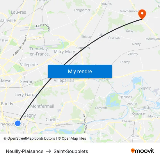 Neuilly-Plaisance to Saint-Soupplets map