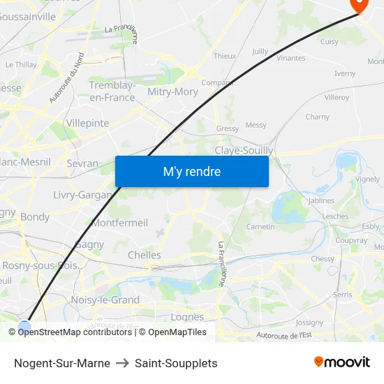 Nogent-Sur-Marne to Saint-Soupplets map