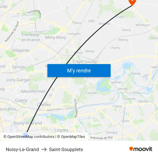 Noisy-Le-Grand to Saint-Soupplets map