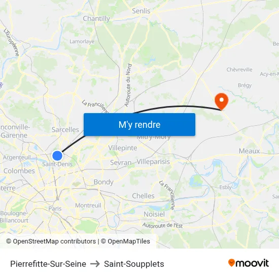 Pierrefitte-Sur-Seine to Saint-Soupplets map