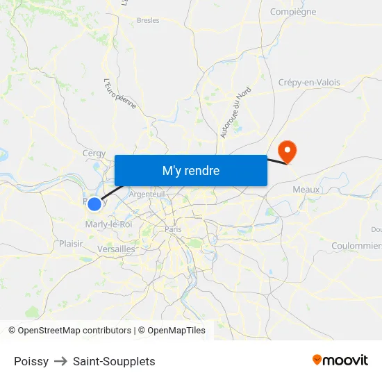 Poissy to Saint-Soupplets map
