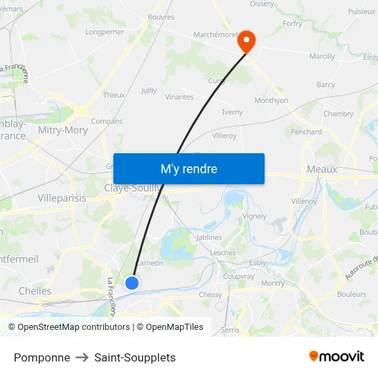 Pomponne to Saint-Soupplets map