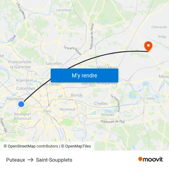Puteaux to Saint-Soupplets map
