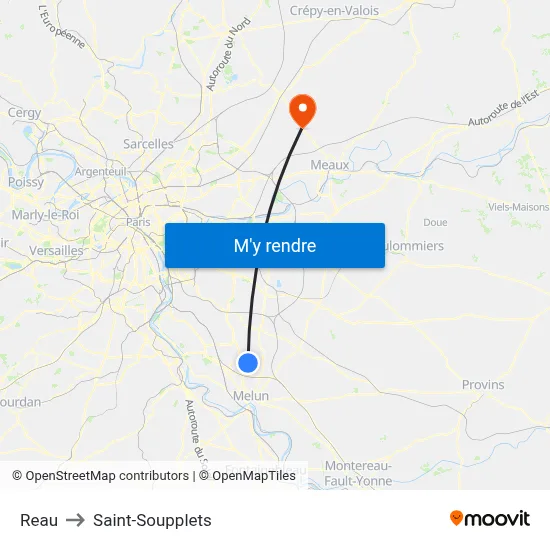 Reau to Saint-Soupplets map