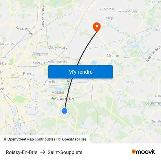 Roissy-En-Brie to Saint-Soupplets map