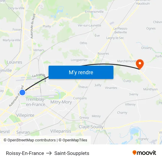 Roissy-En-France to Saint-Soupplets map