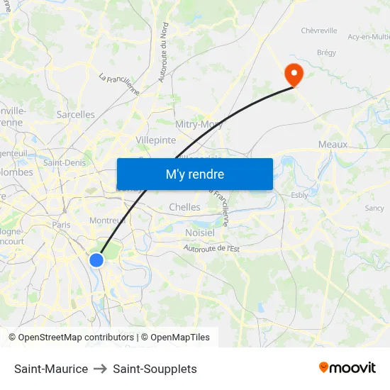 Saint-Maurice to Saint-Soupplets map