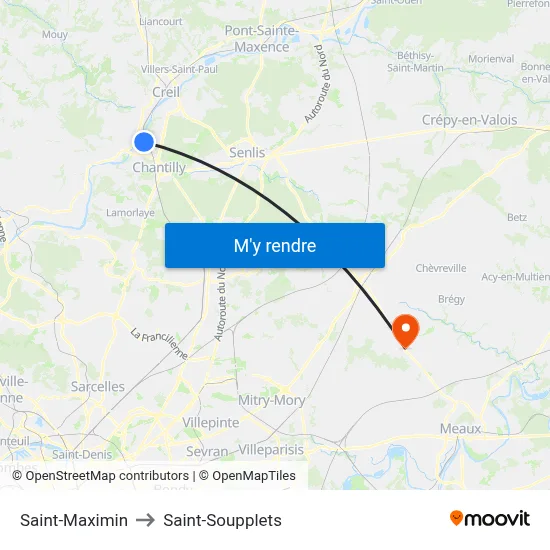 Saint-Maximin to Saint-Soupplets map
