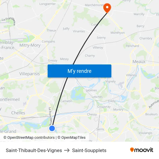 Saint-Thibault-Des-Vignes to Saint-Soupplets map