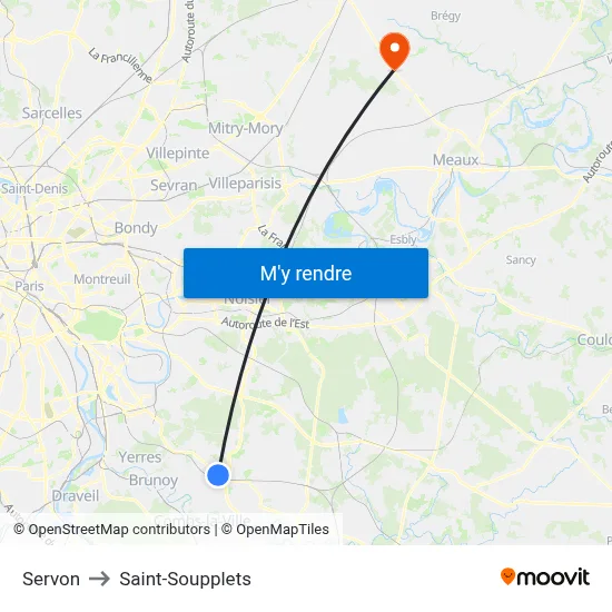 Servon to Saint-Soupplets map