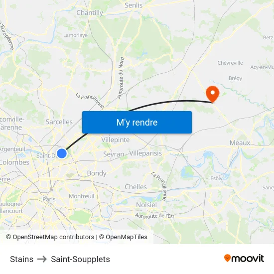 Stains to Saint-Soupplets map