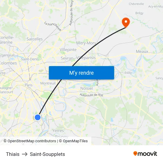 Thiais to Saint-Soupplets map