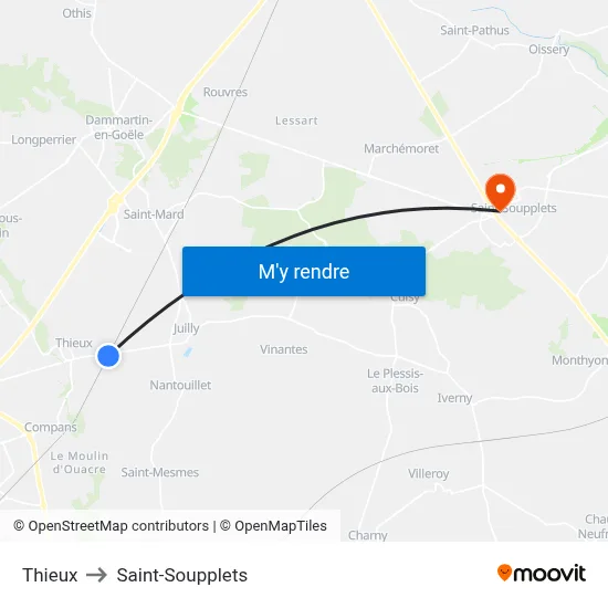 Thieux to Saint-Soupplets map