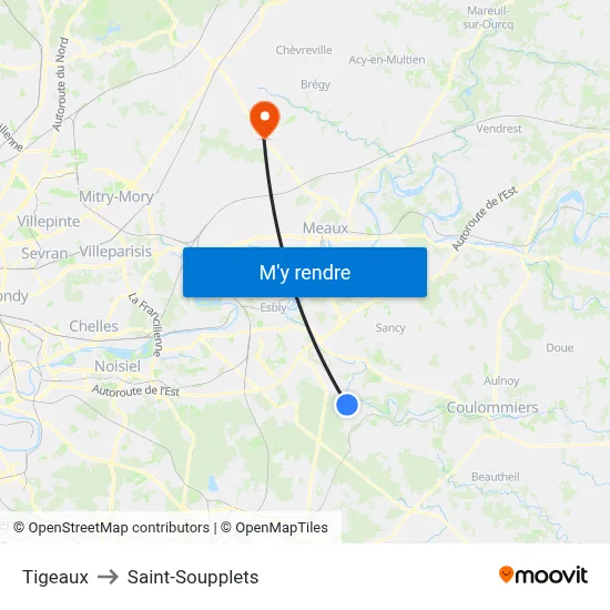 Tigeaux to Saint-Soupplets map