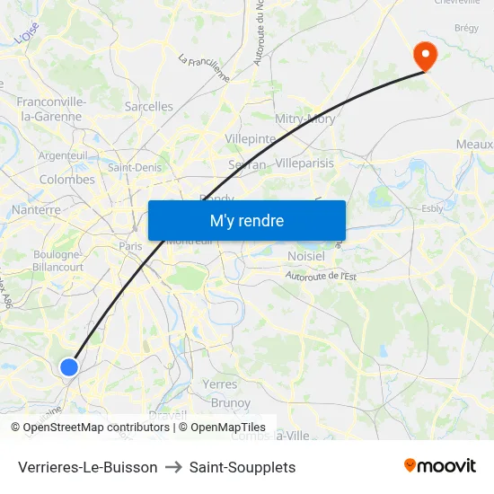 Verrieres-Le-Buisson to Saint-Soupplets map