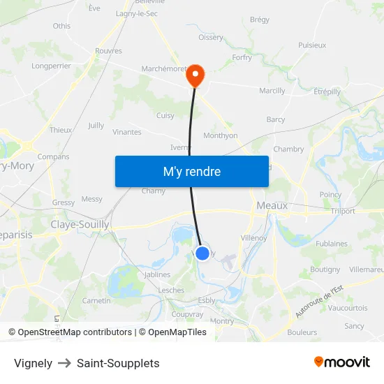 Vignely to Saint-Soupplets map
