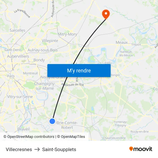 Villecresnes to Saint-Soupplets map