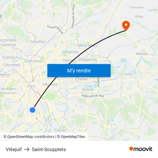 Villejuif to Saint-Soupplets map
