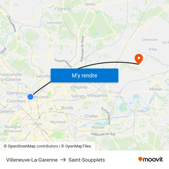 Villeneuve-La-Garenne to Saint-Soupplets map
