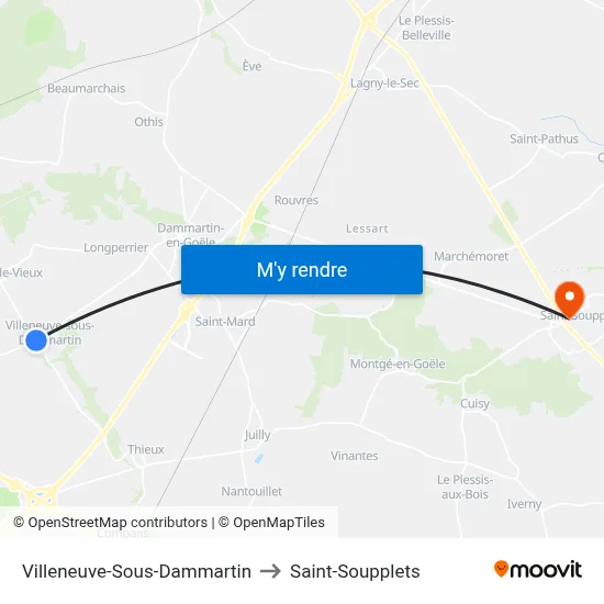 Villeneuve-Sous-Dammartin to Saint-Soupplets map