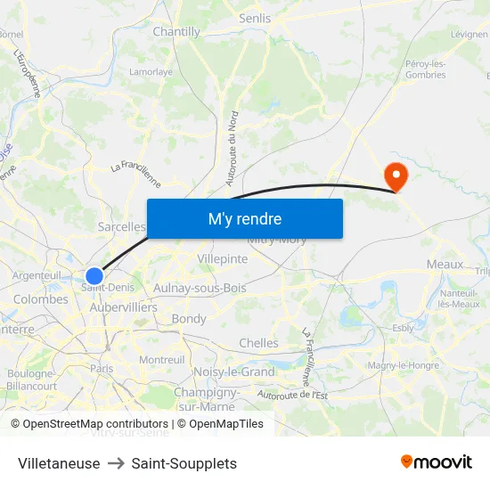 Villetaneuse to Saint-Soupplets map