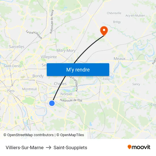 Villiers-Sur-Marne to Saint-Soupplets map