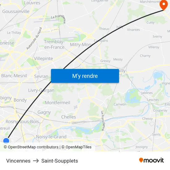Vincennes to Saint-Soupplets map