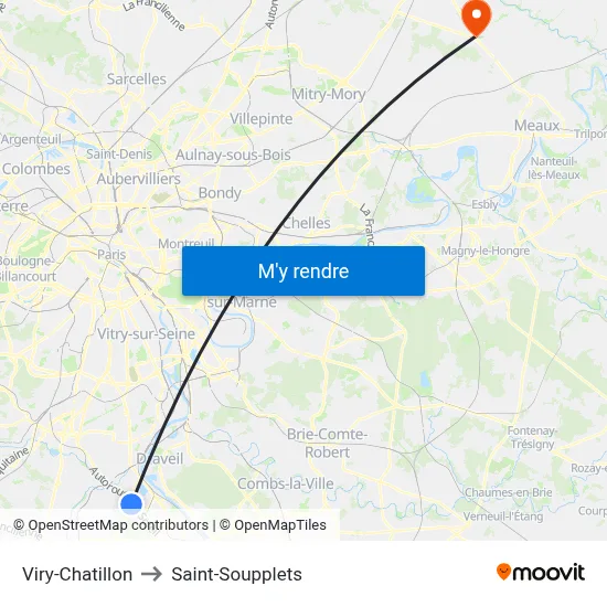 Viry-Chatillon to Saint-Soupplets map