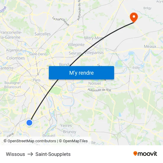 Wissous to Saint-Soupplets map